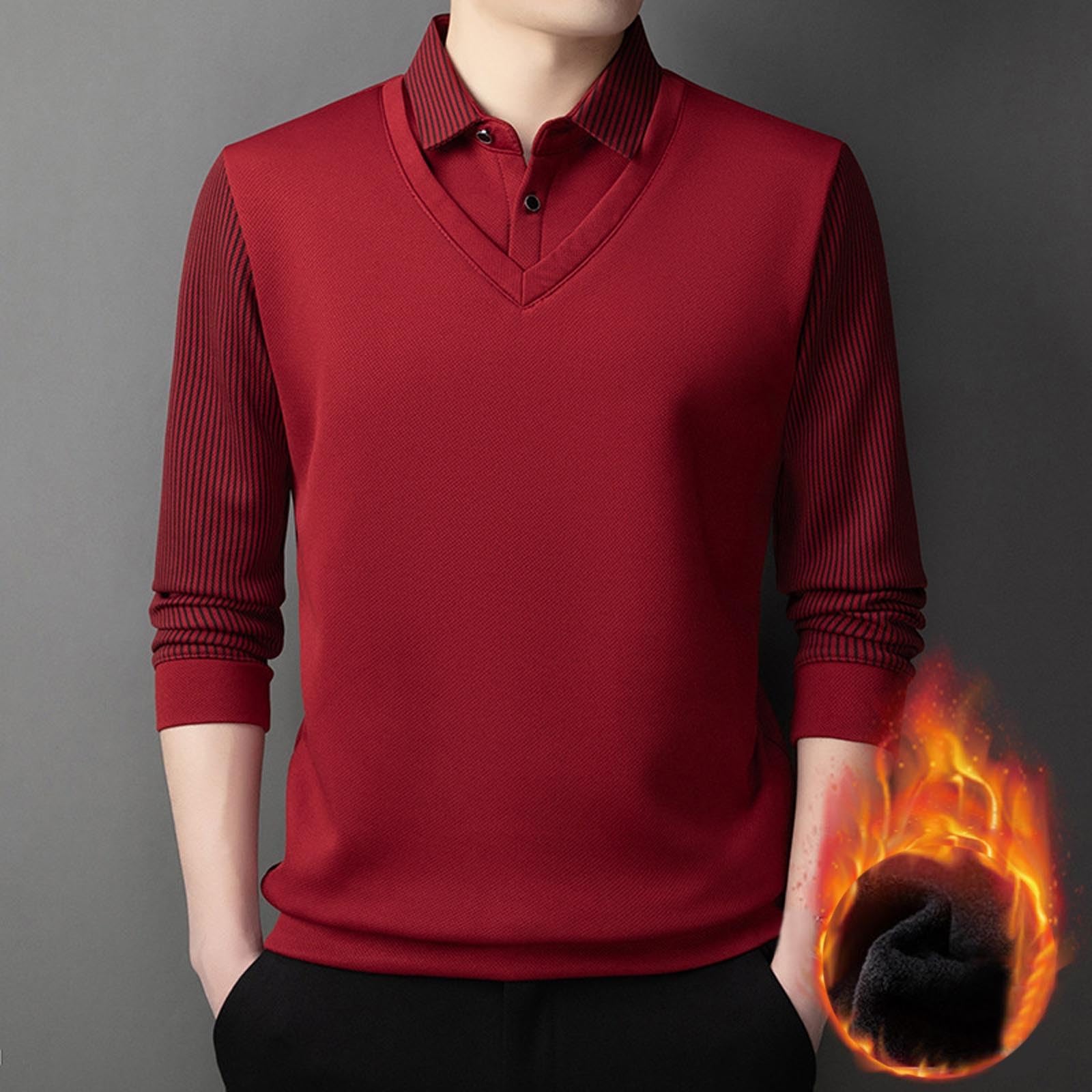 Camiseta de manga larga de dos piezas con cuello grueso a para hombre, camiseta informal holgada de negocios, camiseta de comercio exterior a la moda