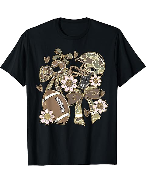 Touchdown Football Game Day Thanksgiving Camo Coquette Bow T-Shirt