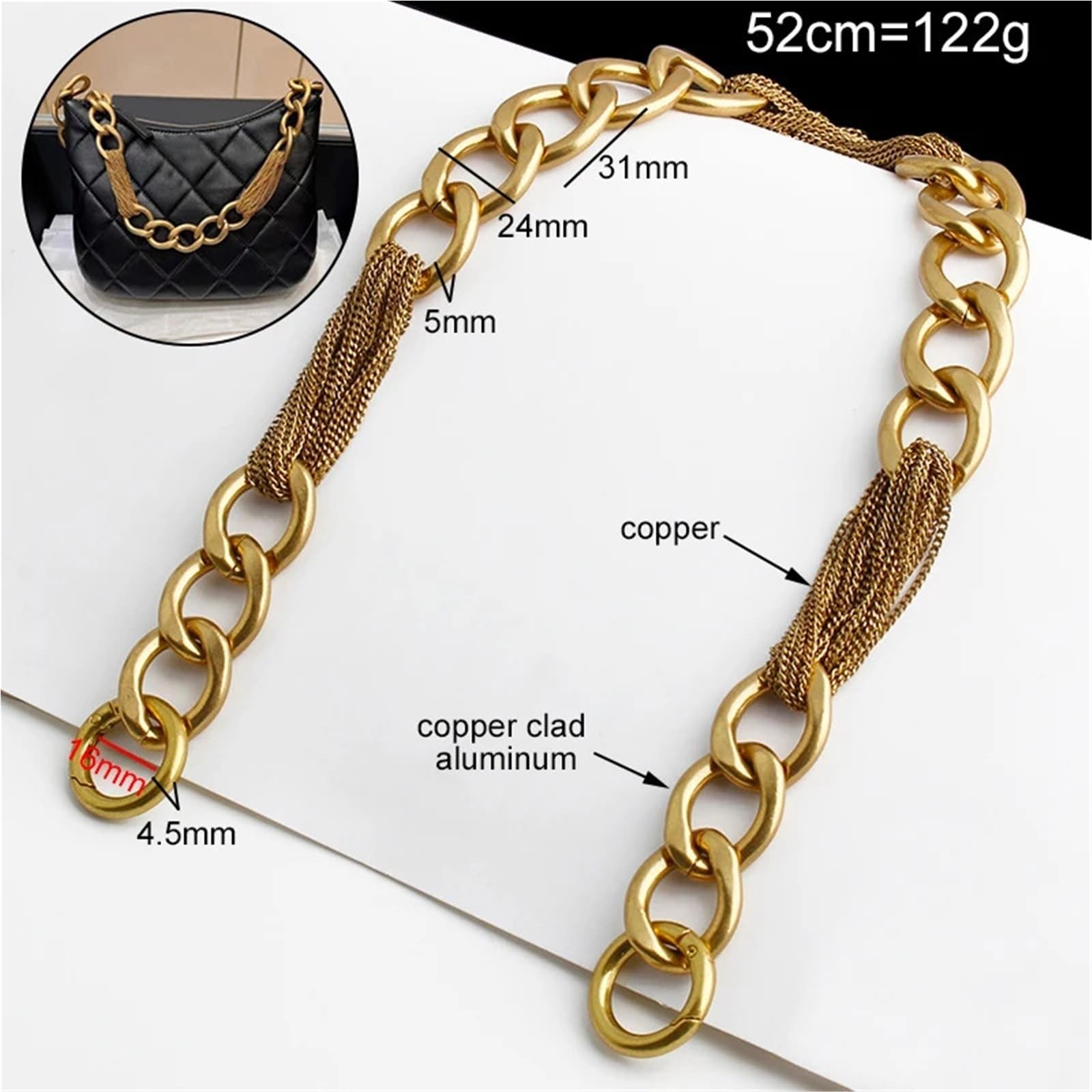 Cadena para Bolso 1 Uds. Correa de cadena Metal desmontable 24MM ancho oro satinado for bolso repuesto, cruzado, accesorios cintura