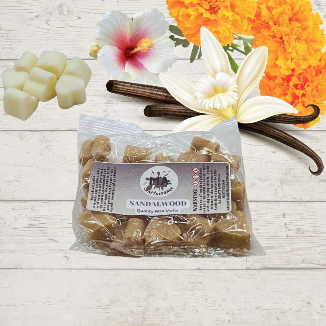 Ma Crafts&Frags Multicolour 20 X Highly Scented Wax Melts Mini Hearts Handmade, Cruelty Free, Vegan Many Fragrances (Sandalwood)