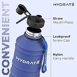 HYDRATE 74 Oz Stainless Steel Water Bottle - BPA Free Metal Water Bottle for Gym, Exercise - Water Jug with Convenient Nylon Carrying Strap and Leak-Proof Screw Cap Water Bottles for Men, Women, Adult
