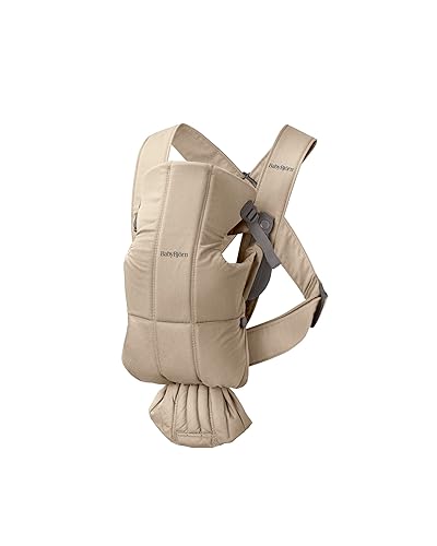 BabyBjörn Portabebés Mini, beige, tejido Portabebés para recién nacidos (7-25 libras), ergonómico, fácil de usar
