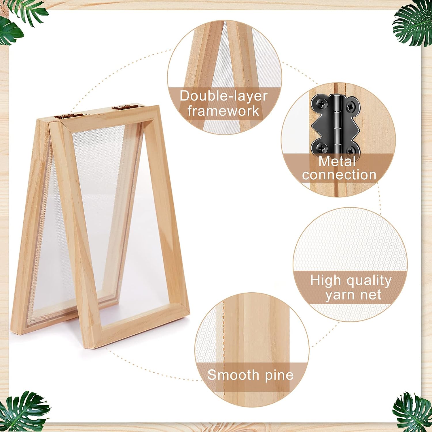 Honoson 3 Size Wooden Paper Making Screen Paper Making Mould and Frame Kit for DIY Craft(A6, A5, A4)