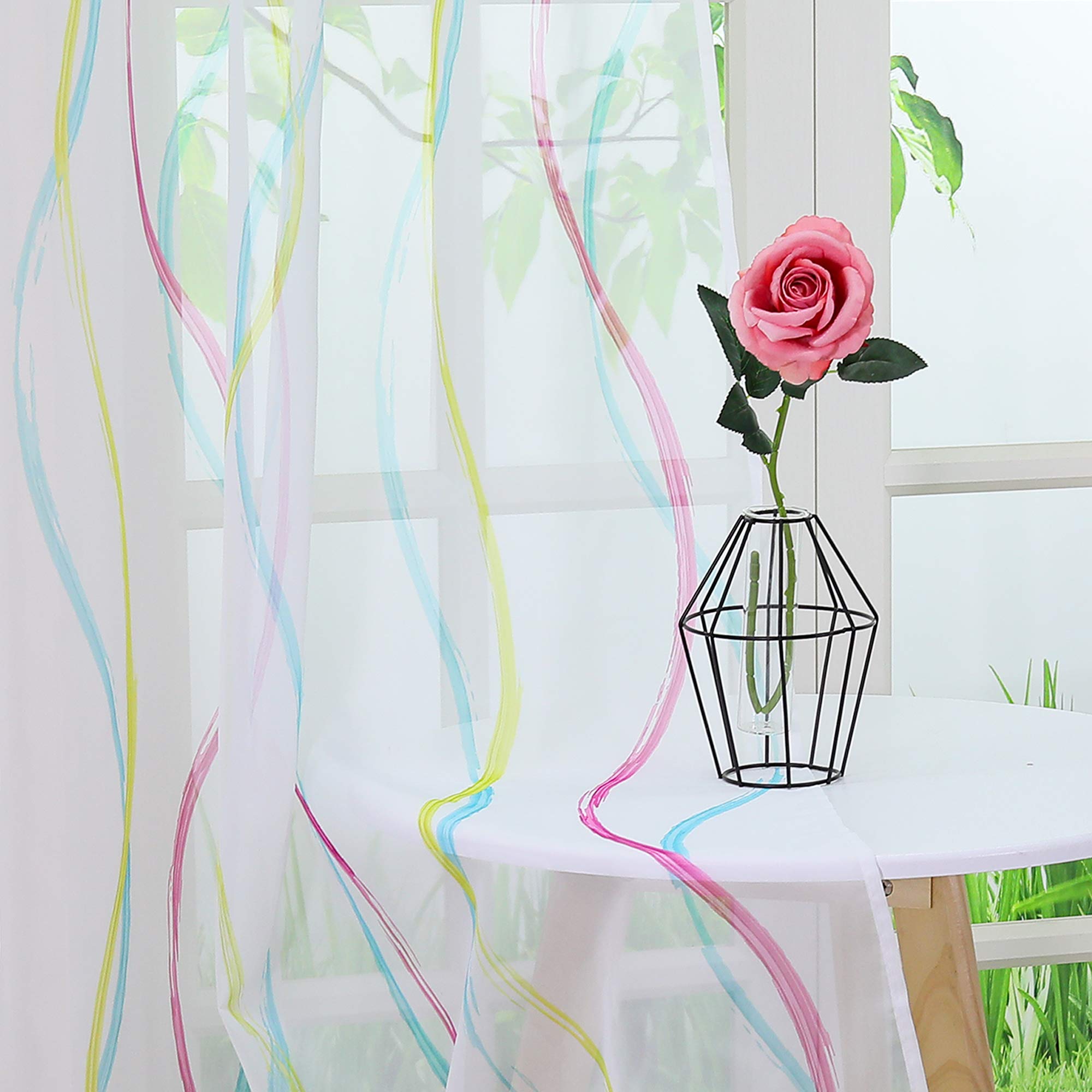 Voilage Blanc Voilage HongYa Avec Ruban Satiné - Rideau Transparent Décoratif Pour Fenêtre 120x300cm Rideau Galon Fronceur