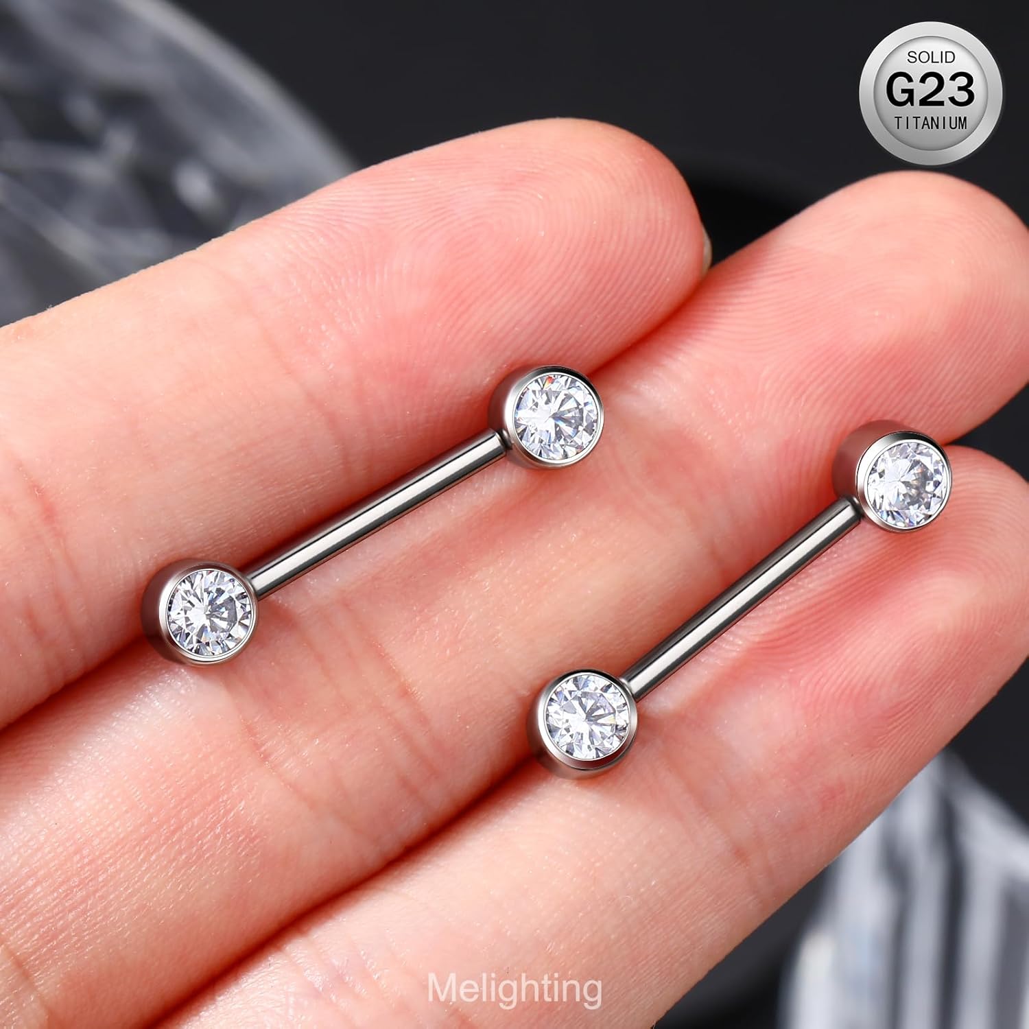 Melighting Titanum Nipple Rings 14G Threadless Push in Nipple Piercing Jewelry for Women Titanium G23 Nipple Barbell Clear Round CZ TitaniumNipple Jewelry - Image 2