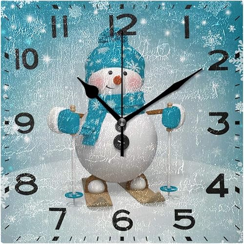 Naanle Reloj de pared cuadrado con estampado navideño de muñeco de nieve, de 8 pulgadas, funciona con pilas, de cuarzo, silencioso, analógico,