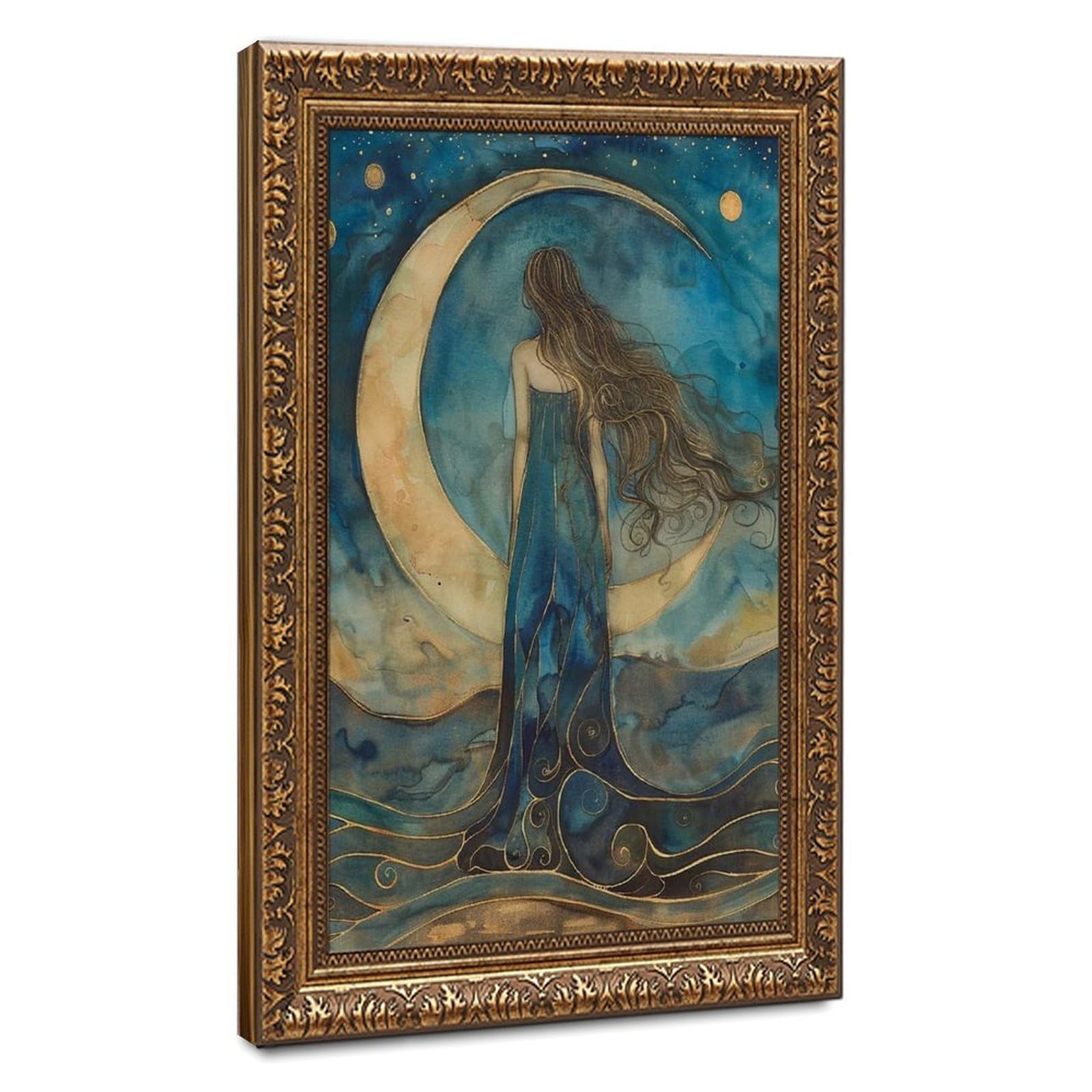 Bareronor Goddess Under A Crescent Moon Canvas Poster Bedroom Decor Landscape Office Room Decor Gift 20" L X 30" W