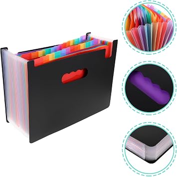 Accordion File Organizer Multi-Layer Expanding File Folder with 25 Pockets, A4 Document Storage Bag with Rainbow Labels, Office Receipt and Document Organizer for Desktop Filing
