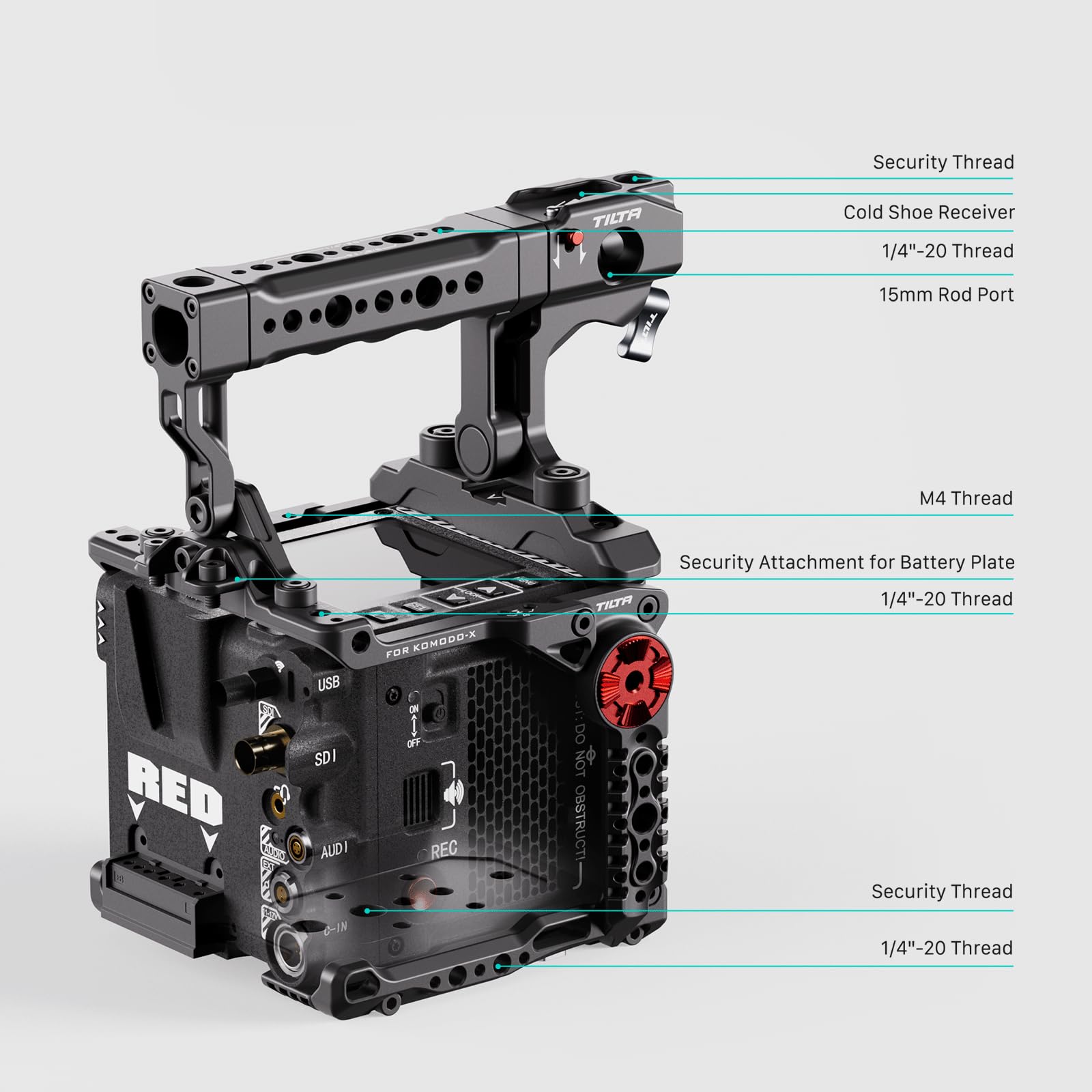 Tilta Kompletter Kamerakäfig kompatibel mit RED KOMODO-X mit Objektivadapter Unterstützung und Schnellwechsel-Grundplatte - schwarz TA-T53-FCC-B