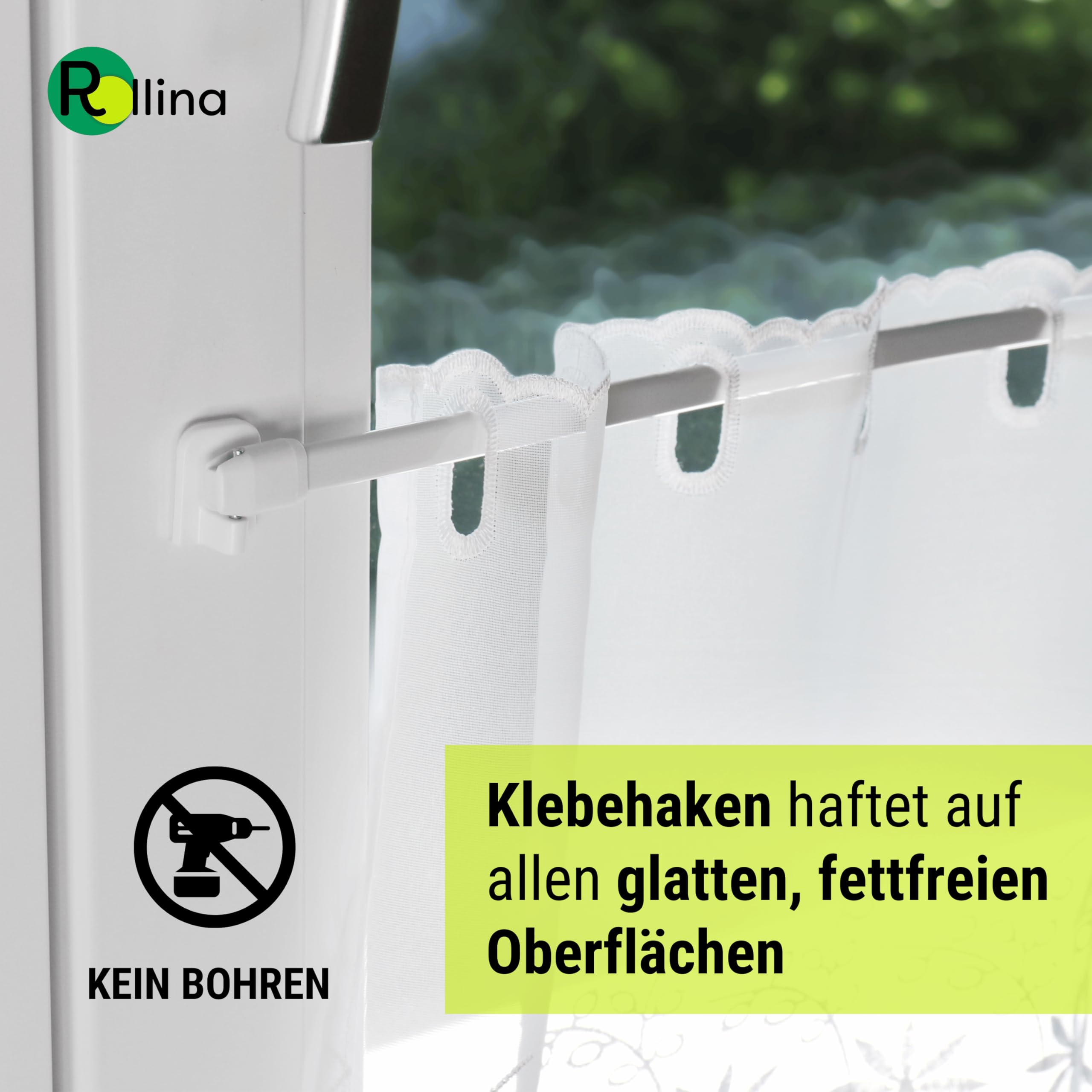 Rollina Klebehaken für Scheibengardinen (20 Stück) | Gardinenhaken für Gardinenstange ohne Bohren | Haken zum Einhängen | Fensterhaken, Gardinenhalter (20, Schwarz)