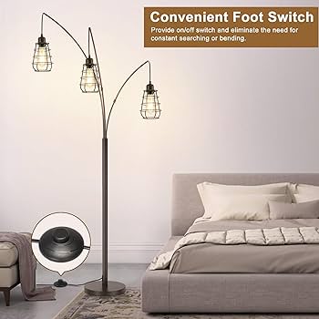 ars　3点 Industrial Floor Lamp, 3 Light Arc Floor Lamps for Living