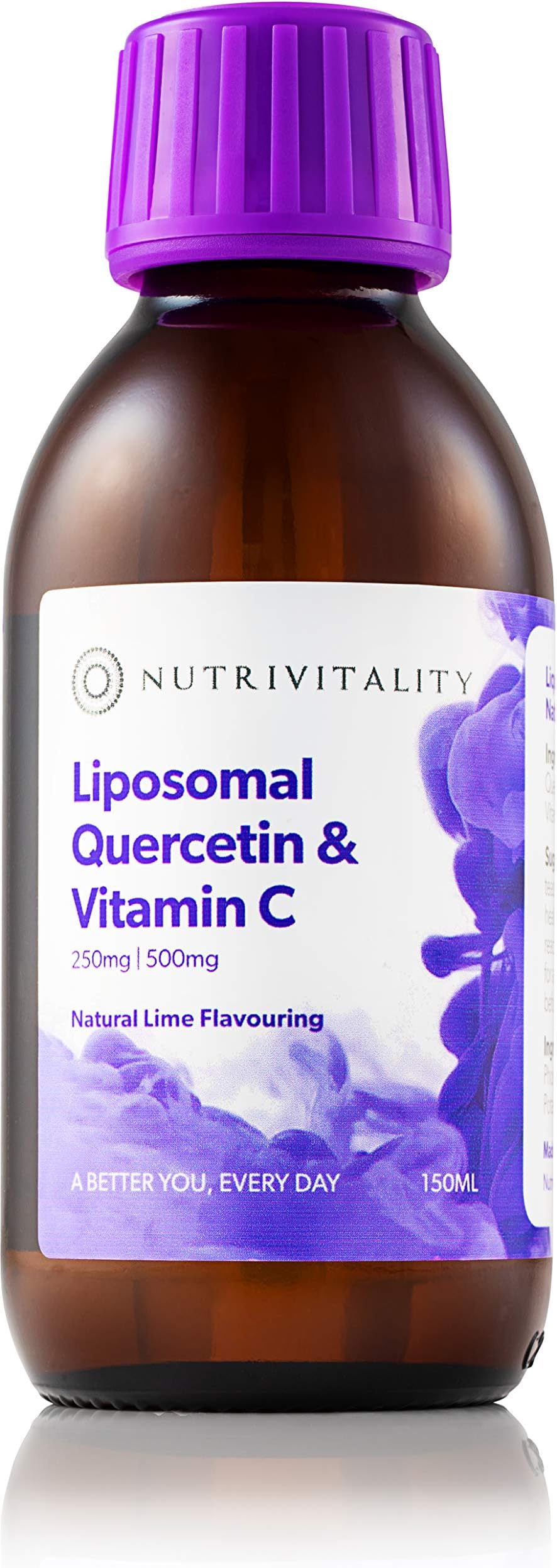 Nutrivitality Liposomal Quercetin & Vitamin C Nutrients - Highest Absorption, 150mg/500mg, 150ml, 30 doses | Vegan, Vegetarian, Gluten Free | for Immune System Health and Protection from Stress |