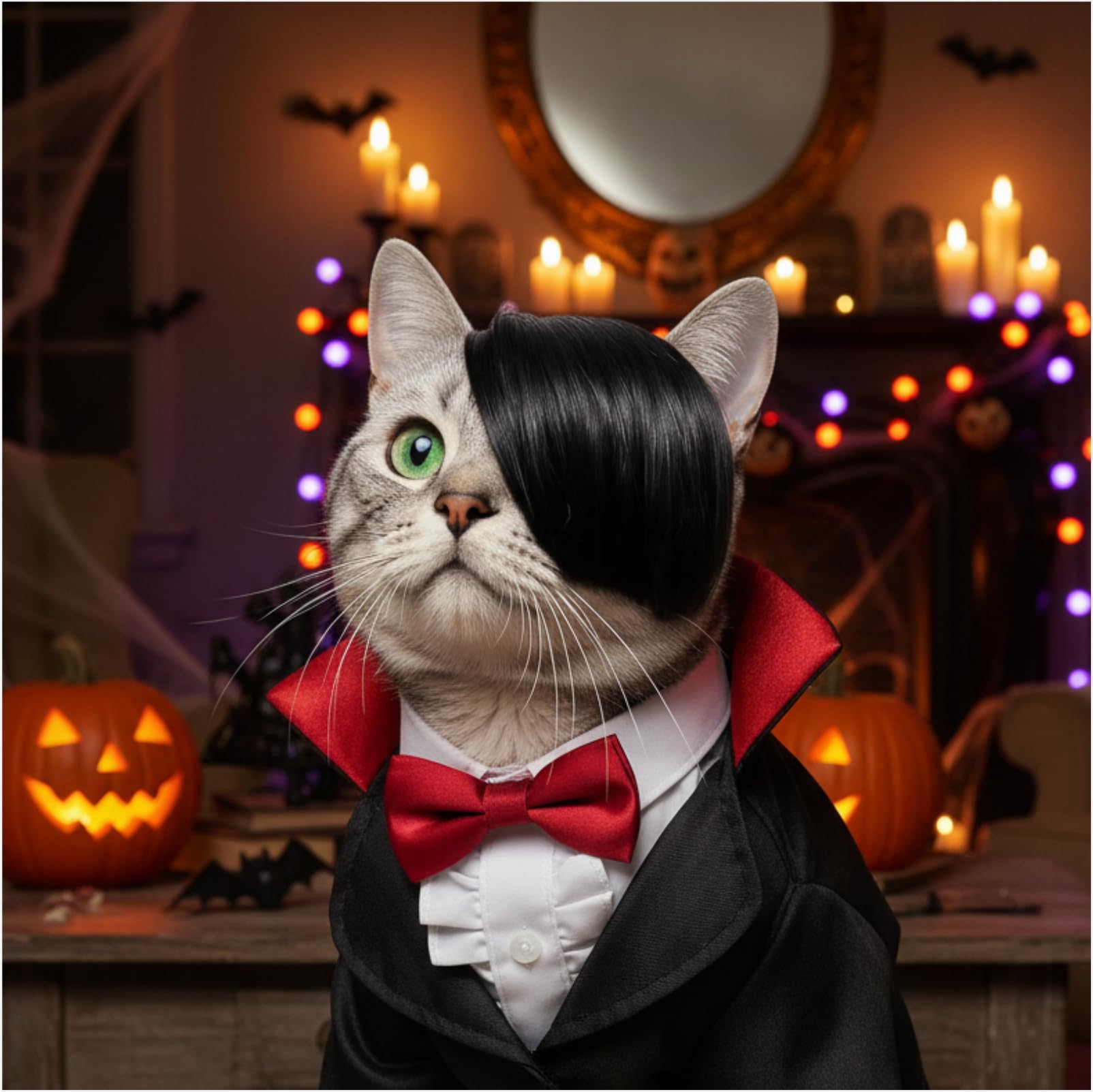 Pet Wig for Dogs & Cats – Stylish Side-Bangs Hairpiece for Christmas Photos, Holiday Parties, Cosplay & Dress-Up, Adjustable Clip-On Wig for Small Pets (I-Side-Swept Bangs)