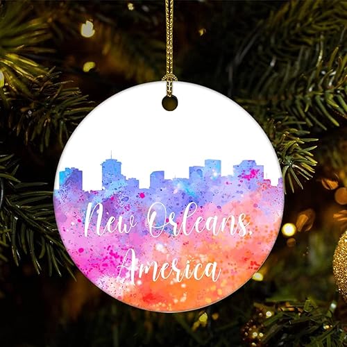 Vista 21 de Two-Side Printed America-Miami Ceramic Christmas Ornament, Novelty for Family Friends Kids, Cityscape Christmas Keepsake Pendants
