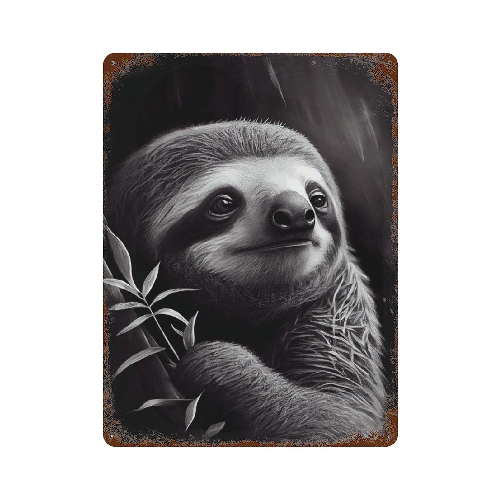 Sloth Drawn Vintage Wall Sign 15.7"x11.8", Rust Effect Metal Decor for Cafe, Home Bar And Lounge Decor