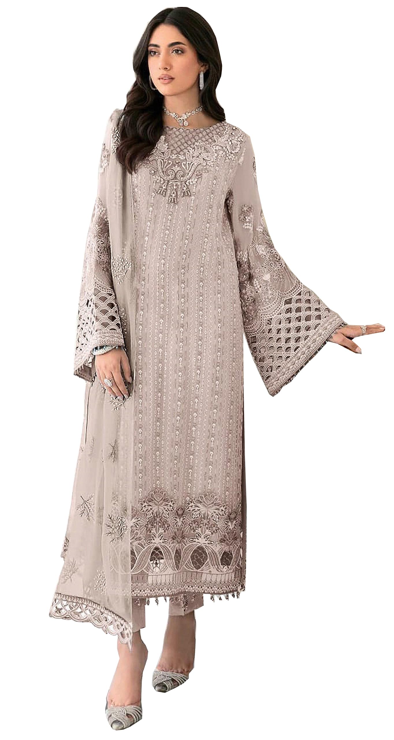 Women's Georgette Fabric With Embroidery Work Traditional Ethnic Semi Stitched Pakistani Long Suit With Work Dupatta