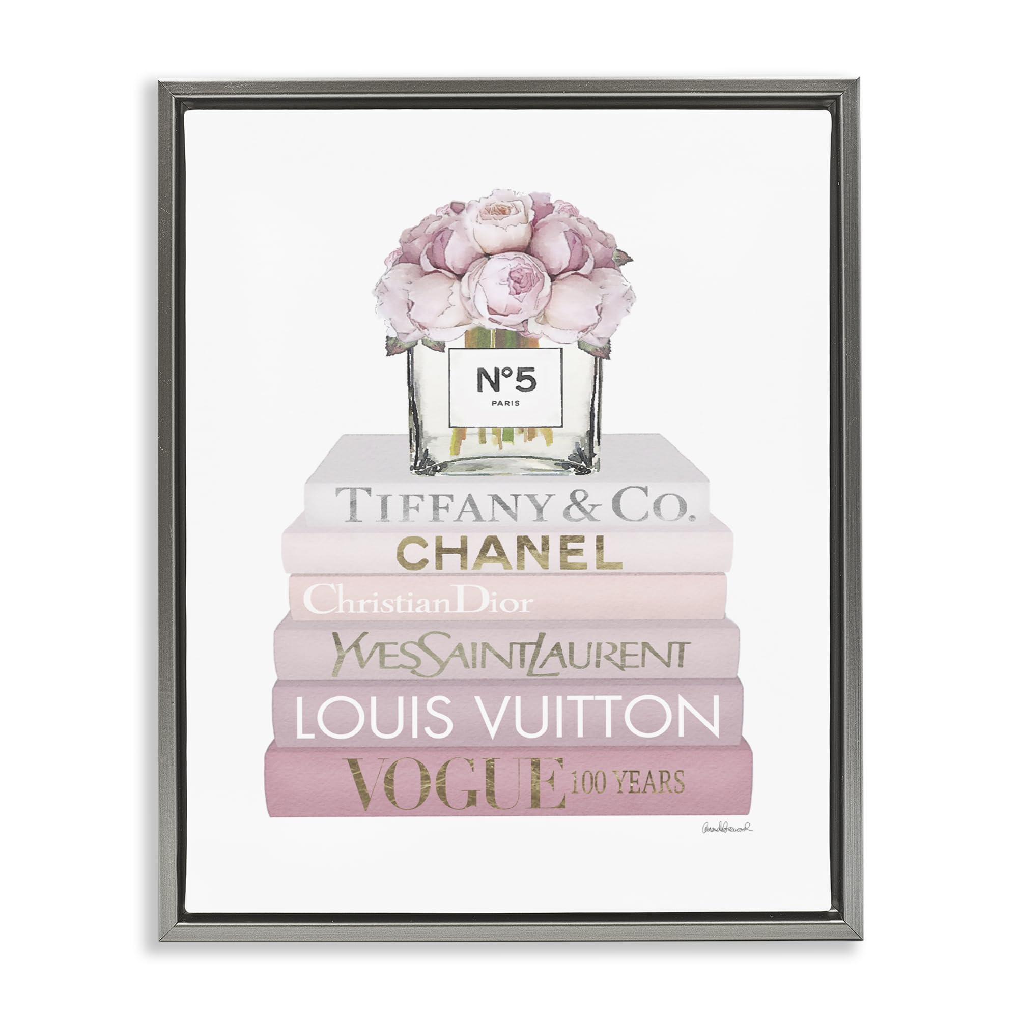 Pink Rose Bouquet Bookstack Glam, 16 x 20 Inch Canvas in Floater Frame