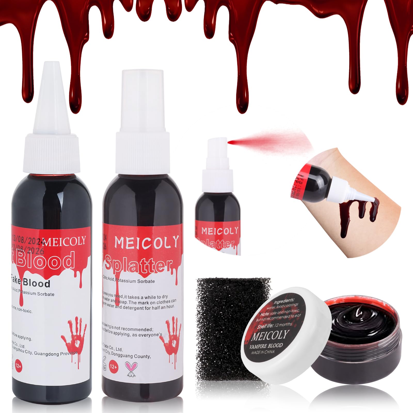 Amazon.com : MEICOLY 4PCS Halloween Fake Blood Makeup Kit,Special