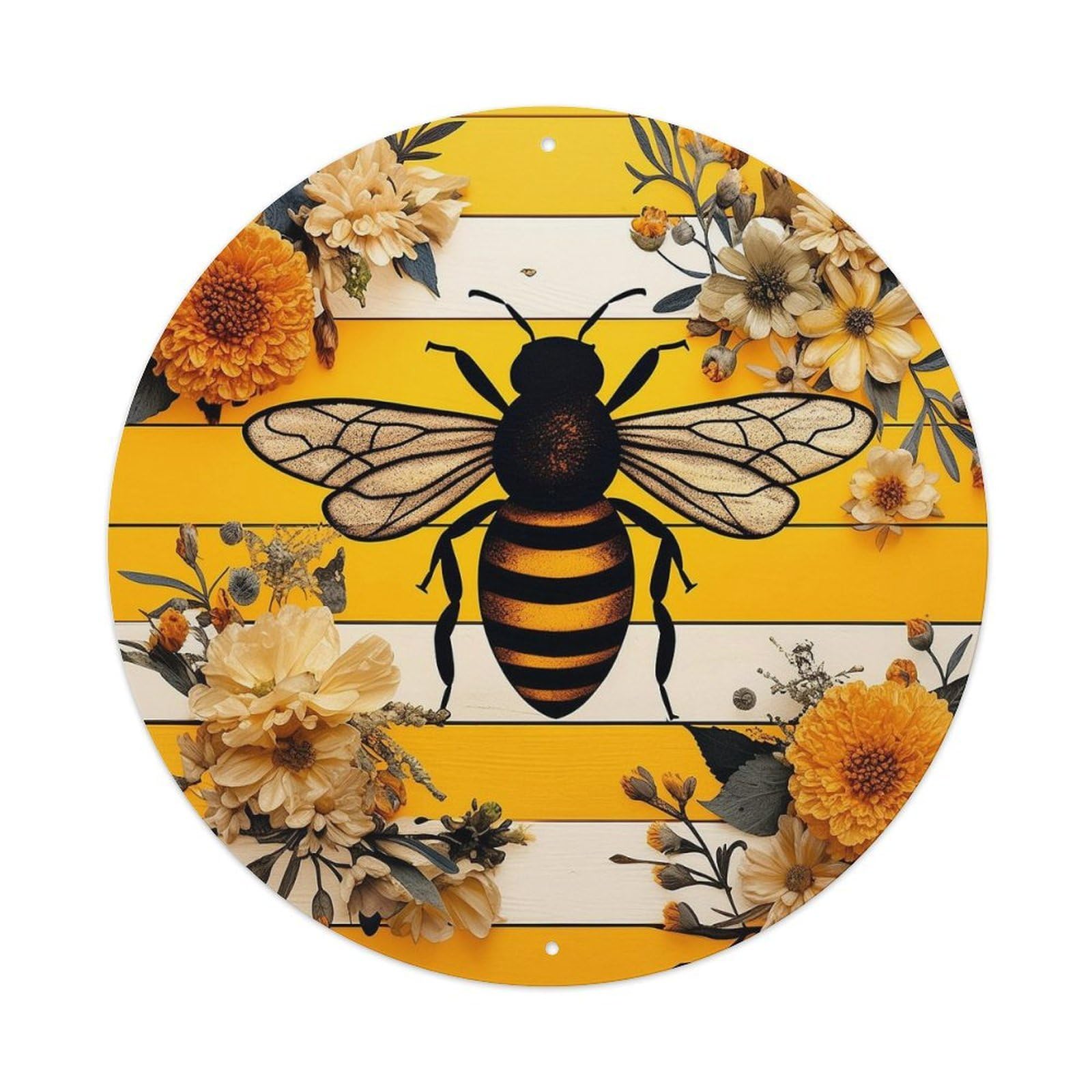 Bee Floral Yellow Pattern Art Metal Tin Sign Plaque