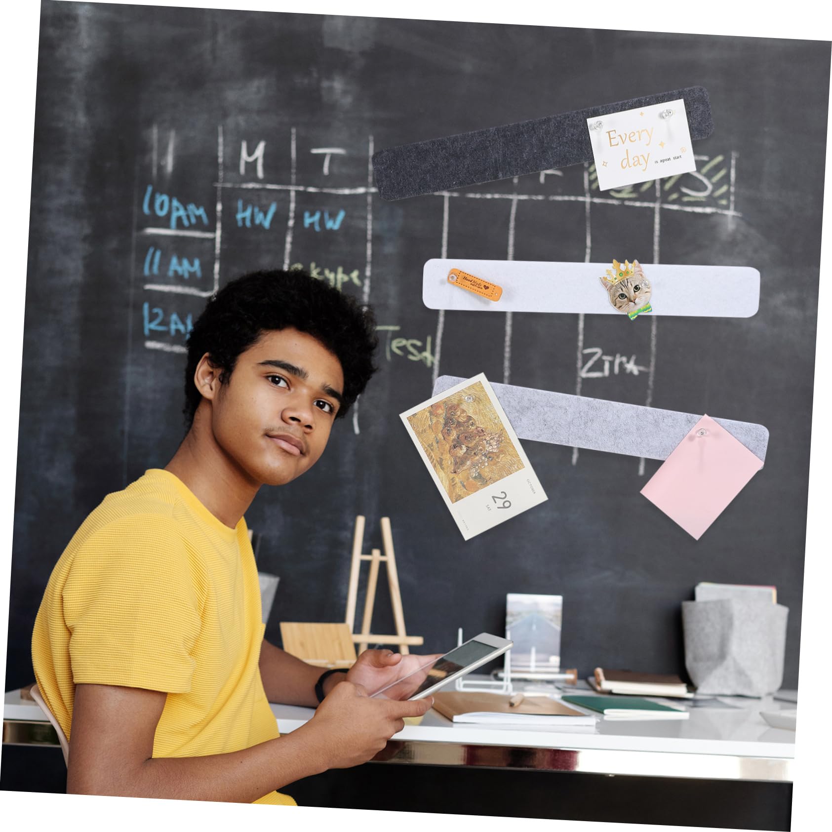 PRETYZOOM Self-Adhesive Felt Pin Board Bar Set for Wall 8 Pieces Bulletin Board Strips 50 Push Memo Notes Photo Display