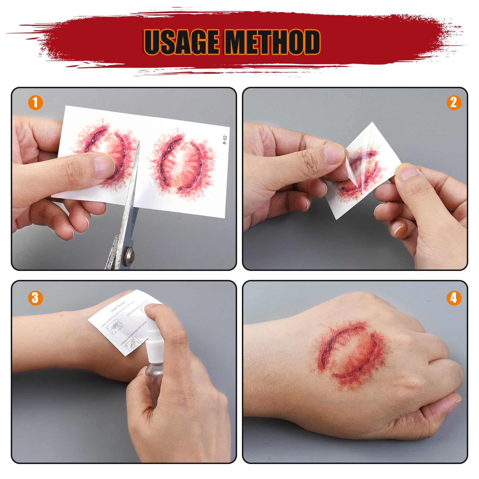 30 Sheets Halloween Temporary Tattoos Stickers Zombie Tattoo Halloween Cosplay Temporary Tattoo Sca Tattoos with Fake Scab Wound Halloweens Face Stickers Special Fx Costume Makeup Props - Image 4