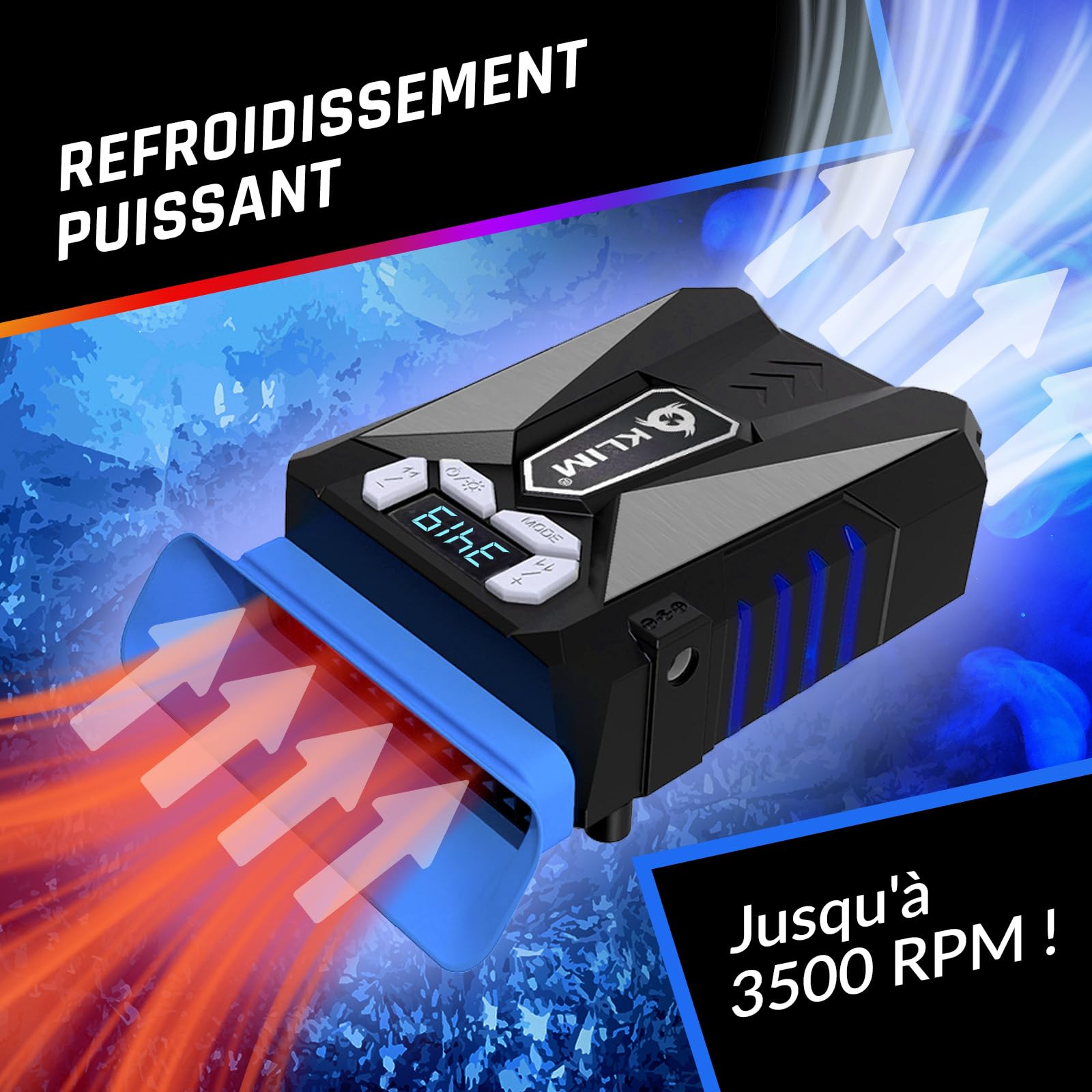 KLIM Cool Refroidisseur - Nouveauté 2024 - PC Ventilo Portable Gamer - Ventilateur Haute Performance pour Refroidissement Rapide - Extracteur d'air Chaud USB - Bleu