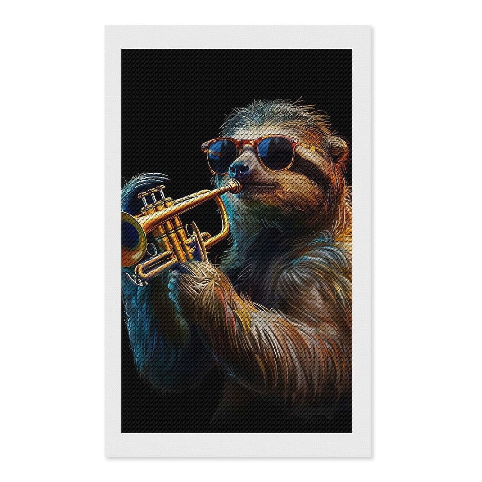 Junmoney Sloth Trumpet DIY Diamond Art Canvas Kit 12"x20", Adhesive Canvas, Easy to Enjoy, Farmhouse Decor, Festive Craft Gift