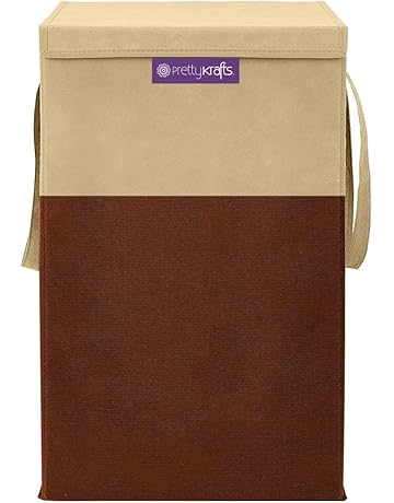 PrettyKrafts Folding Laundry Basket for Clothes with Lid &amp; Handle, Toys Organiser, 75 Litre, Brown