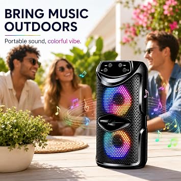 Bluetooth Subwoofer Speaker - Rechargeable Party Speaker with TWS & Dual Bass Drivers. Features USB/SD Card Support and FM Radio. Delivers Powerful Bass, Ideal for Outdoor Karaoke