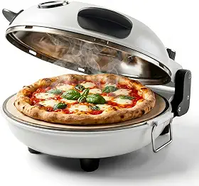Cook With Color Forno elétrico de pizza para interiores, pizzaria crocante, aquece até 1000 °F, pedra de cerâmica de 12 polegadas, controlo duplo de temperatura, concha de bambu incluída, cor