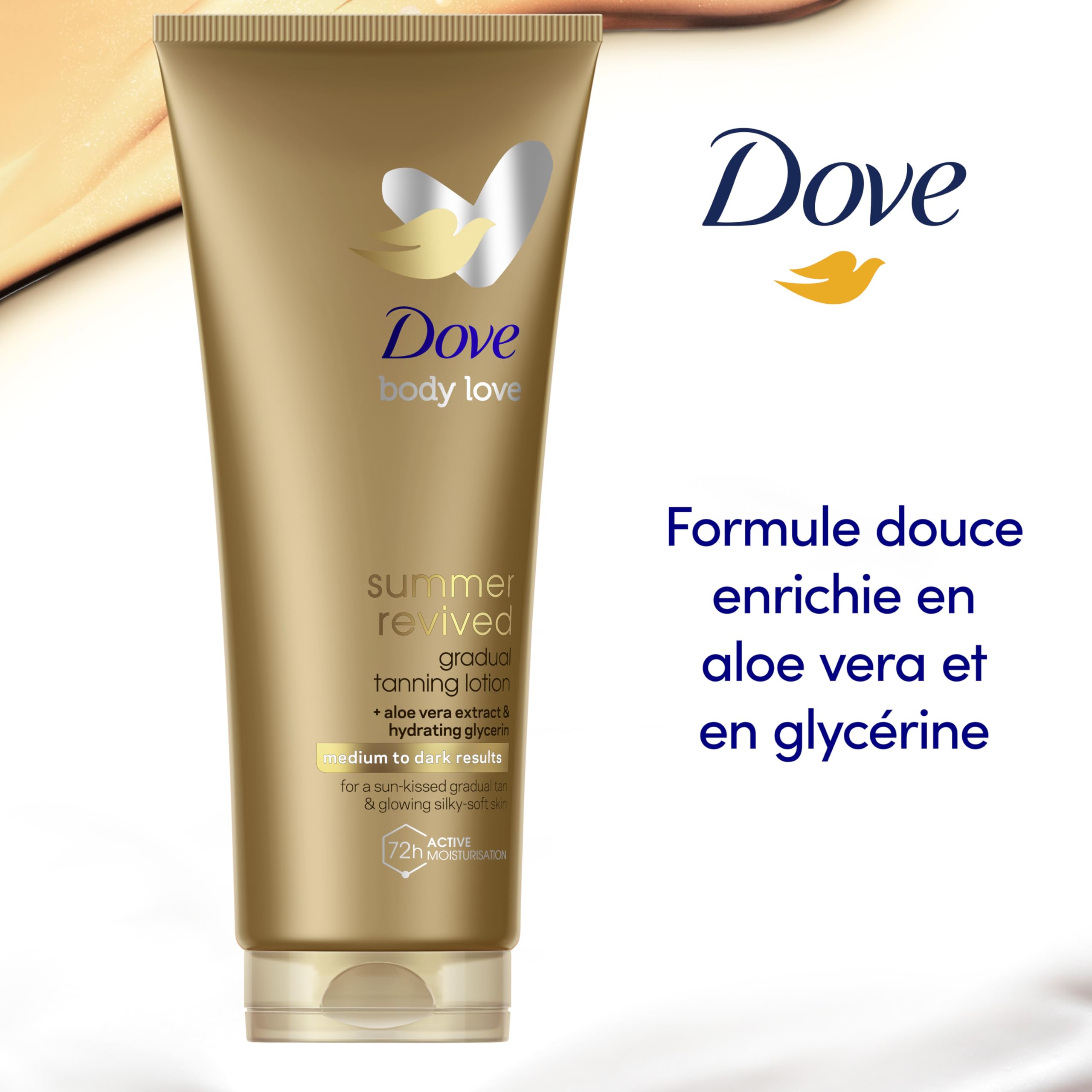 Dove Lotion Corporelle Autobronzante Summer Revived, Peaux Claires et Moyennes, Bronzage Progressif, Finition Naturelle, Peau Lumineuse, 72H d'Hydratation, Extrait d'Aloe Vera et Glycérine, 2x 200ml