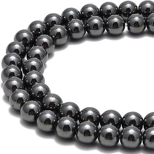 Miniatura 2 de JM Design Cuentas redondas lisas de hematita gris con agujero de 0.079 in, tamaño de 0.236 in, 15.5 pulgadas, hebra para la fabricación de joyas