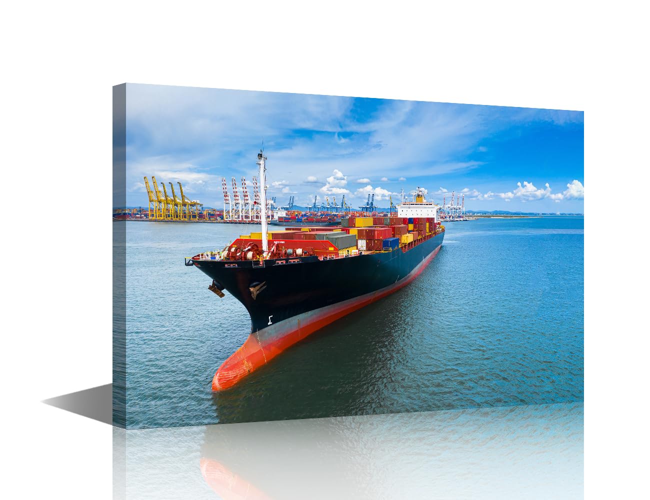 1 Panel Framed Wall Art Container Cargo Ship Carrying Commercial Container Picture Prints on Canvas Wall Decor for Living Room Bedrooms, Transport Artwork Ready to Hang, 18" Wx12 H