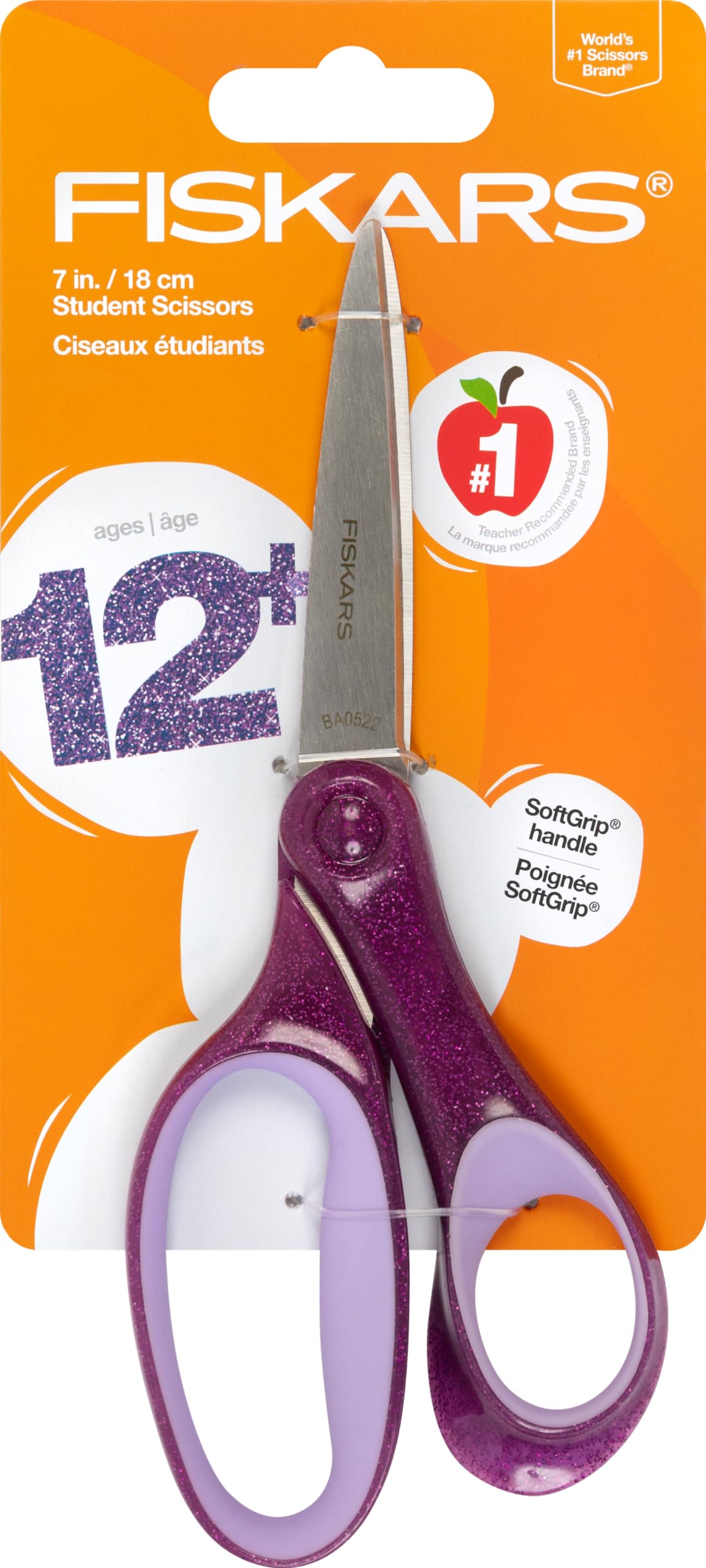 7" SoftGrip Student Glitter Scissors for Kids 12+ - Scissors for School or Crafting - Bac…