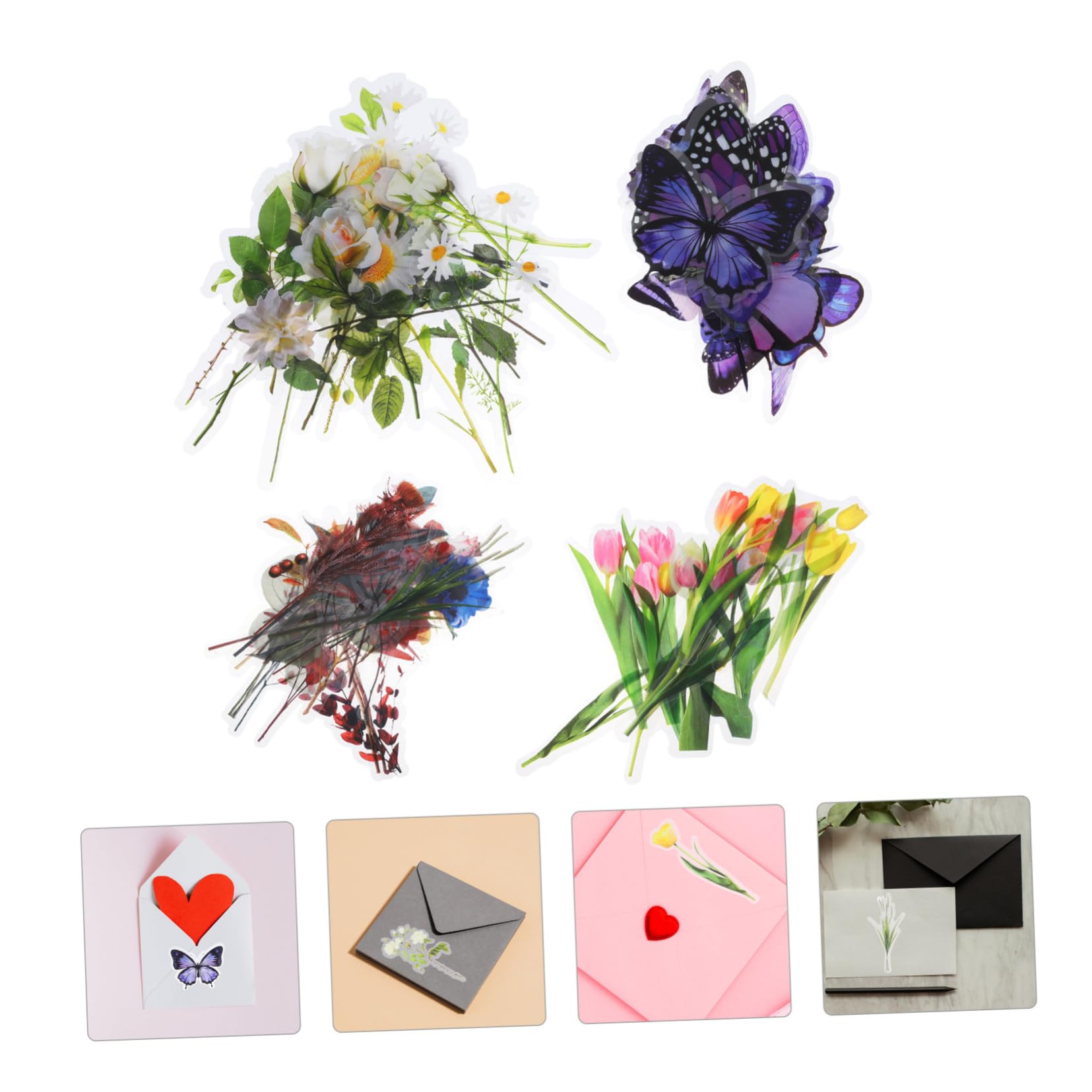 4 Pièces Autocollants Floraux Rétro de Stickers Diy pour Scrapbooking Journal Décorations avec Fleurs Auto Adhésifs par Paquet