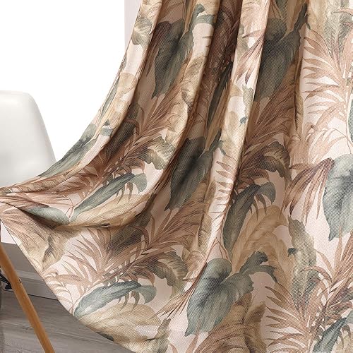Vista 12 de Autumn Dream Cortinas opacas blancas con ojales en la parte superior, diseño floral de flamenco, para sala de estar, dormitorio, 1 panel, 52 x 63