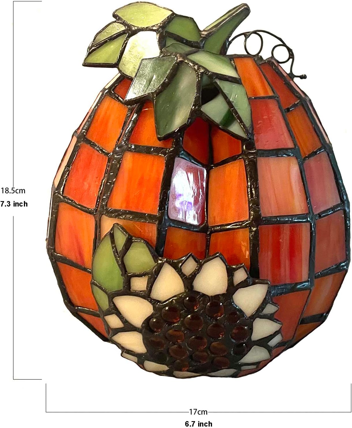 Bieye L10977 Pumpkin Sunflower Tiffany Style Stained Glass Accent Table Lamp for Home Decor (Orange, 6.7" D x 6.7" W x 7.3" H)
