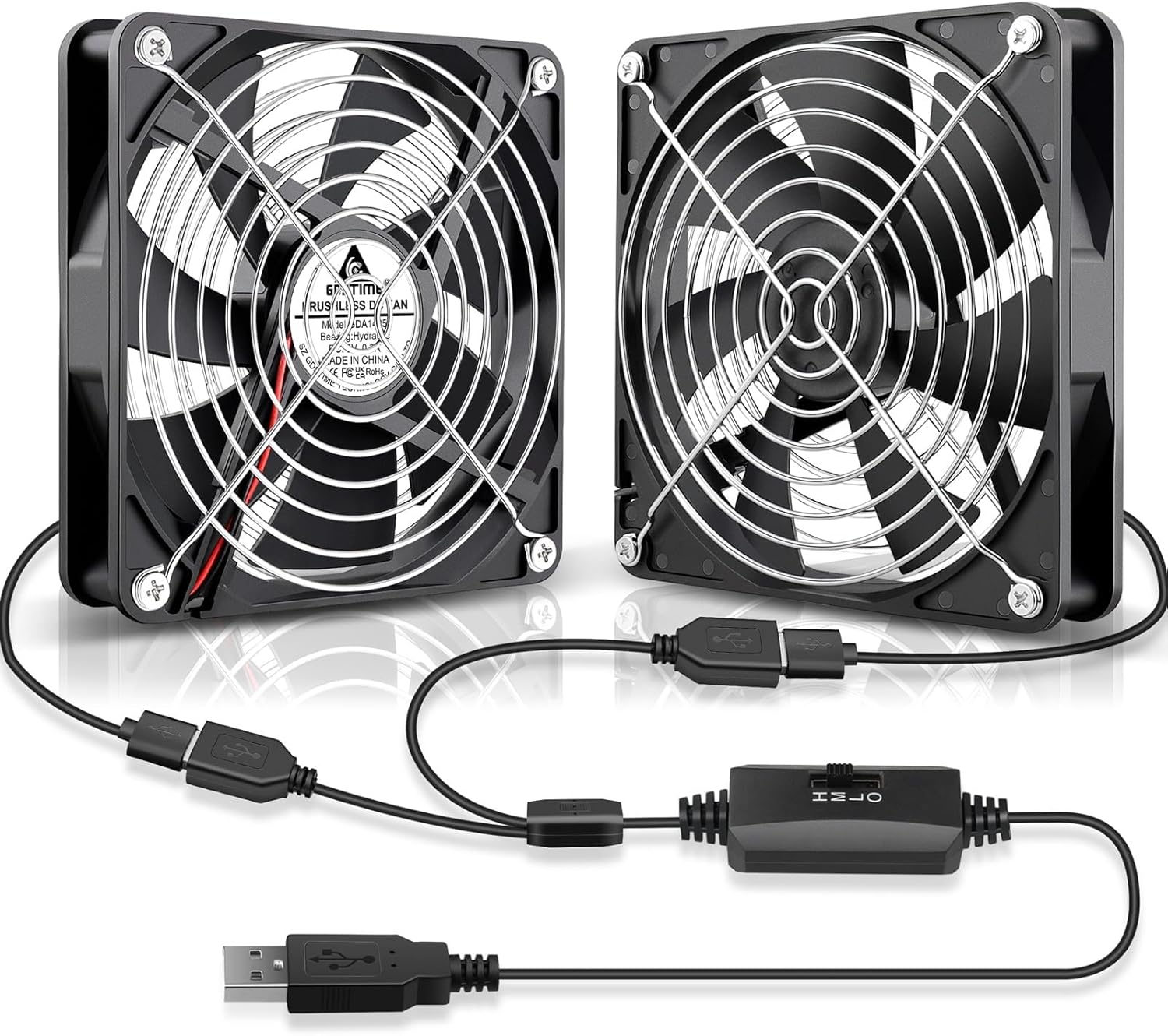 GDSTIME Dual 140mm USB Fan with Speed Control, 5V Powered DC Brushless PC Computer Case Cooling Fans with 2 in 1 USB Cable for AV Receiver DVR PlayStation Computer Home Theater Cabinet Cooling
