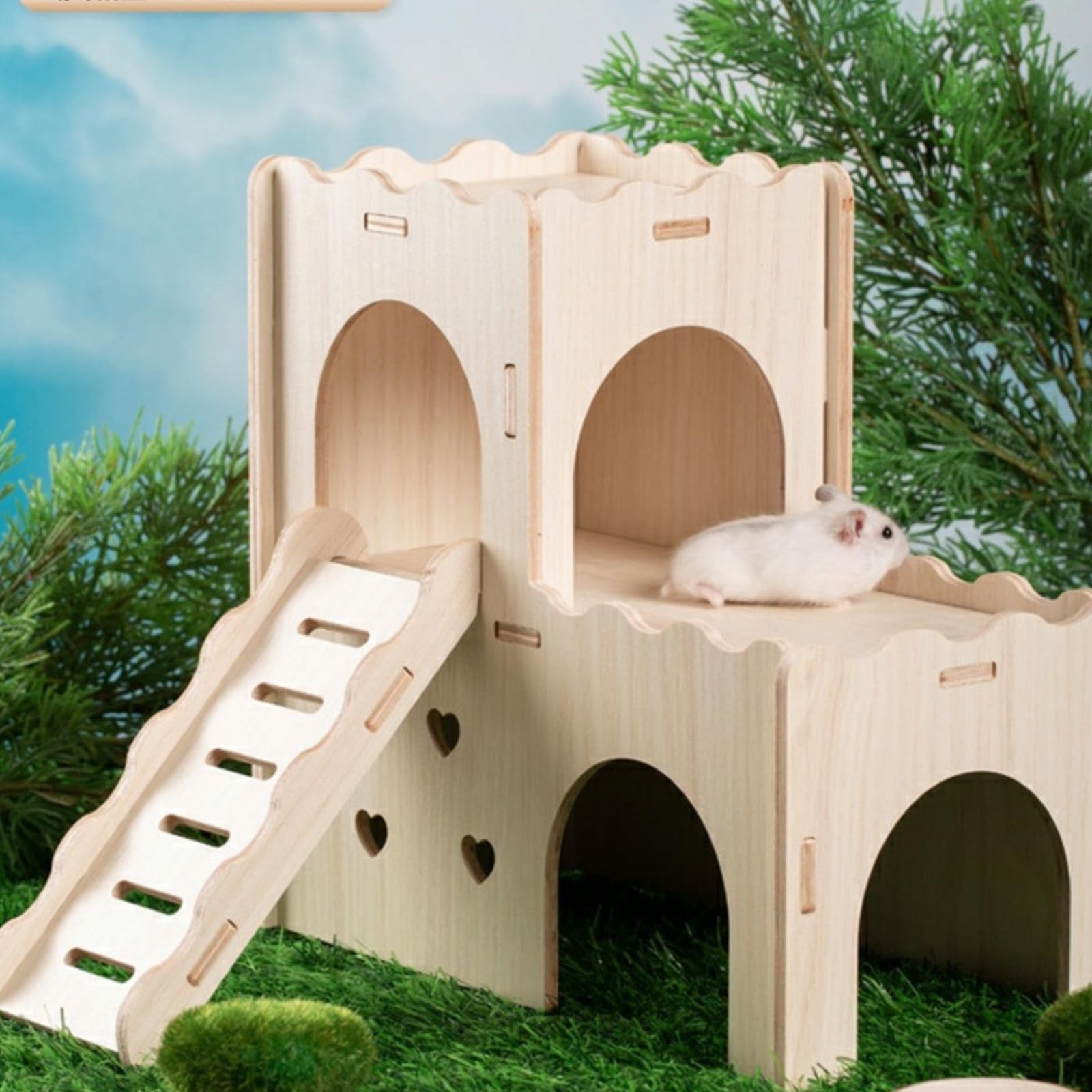 Casa de Hámster, Cabaña de Escondite de Animales Pequeños para Mascotas de Madera, Casa de Vida Natural para Hámster Enano Gerbil Rat Chipmunk (MZ-135) — view 5