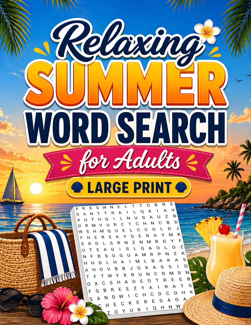 Relaxing Summer Word Search for Adults Large Print: 100 Easy-to-Read Summer Theme Word Find Challenges for Mental Relaxation
