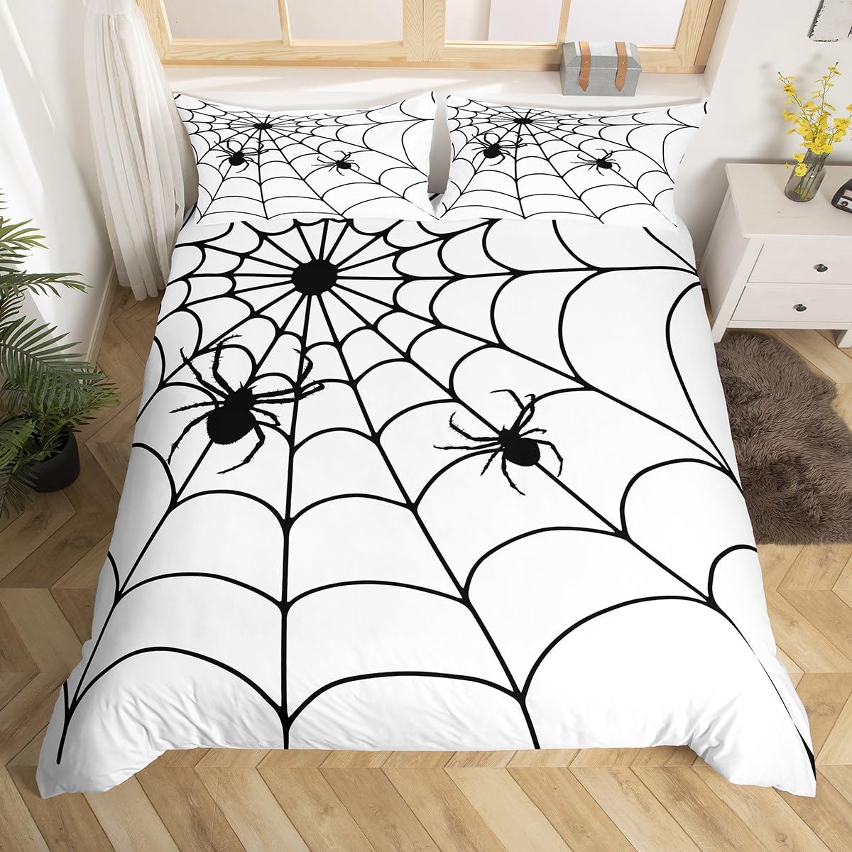 Set copripiumino a tema Halloween con ragnatela per ragazzi e adulti, decorazione per la camera, set copripiumino con copertura per cuscino, biancheria da letto super king