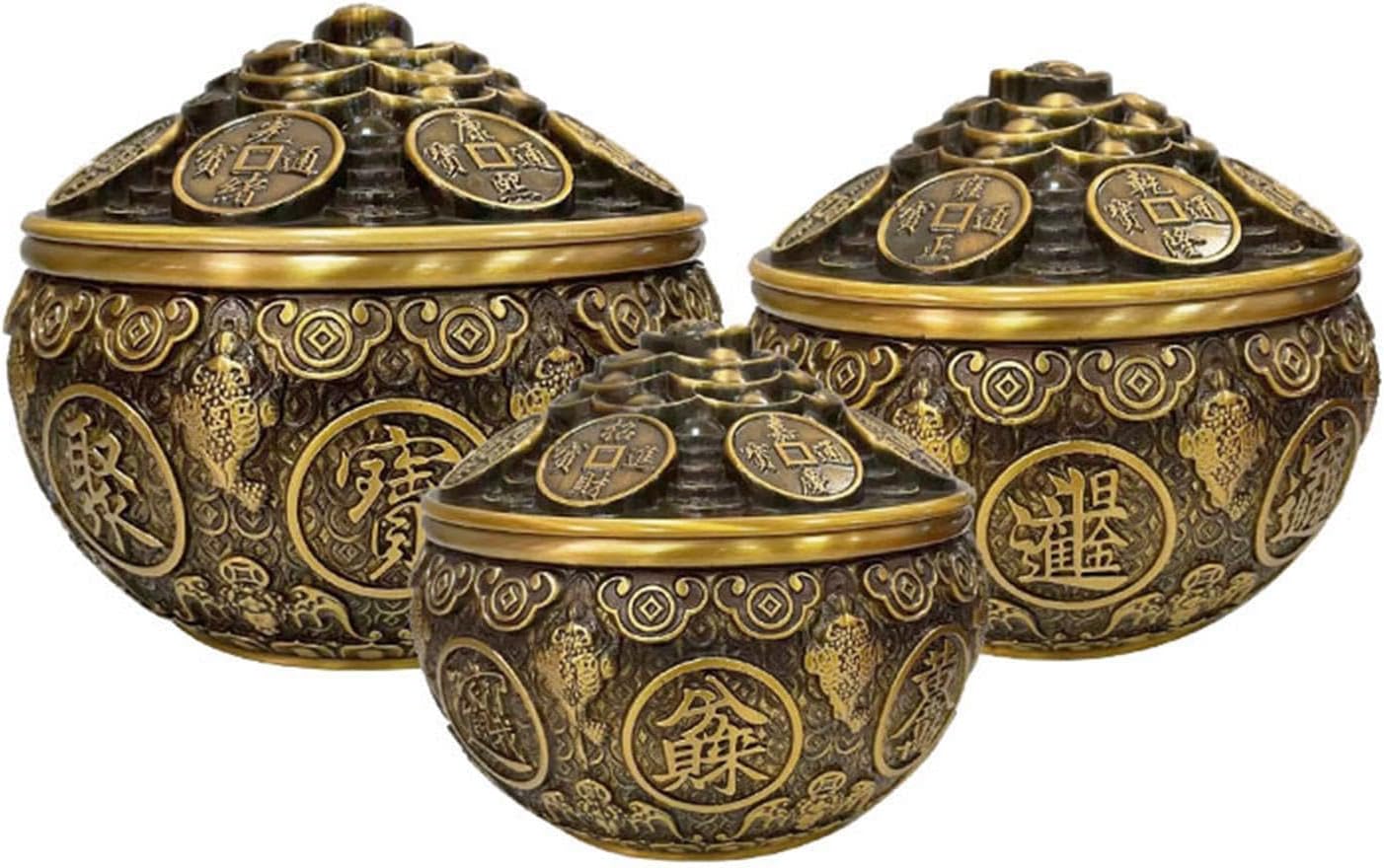 Antiqued Brass Incenses Burners Censers with Lid for Home Decors and Fortunes Prosperity Wealth