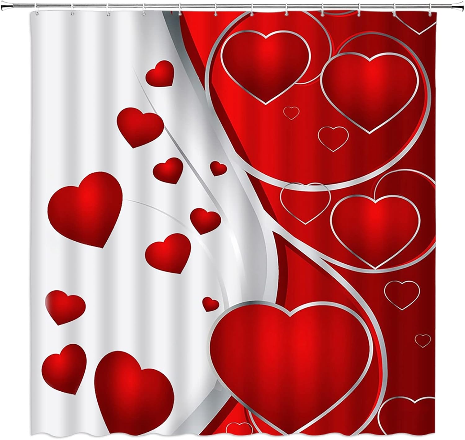 Valentine's Day Shower Curtain Red Heart Romantic Abstract Floral Love Lover Couple Creative Bathroom Decor Fabric Curtain with Hooks