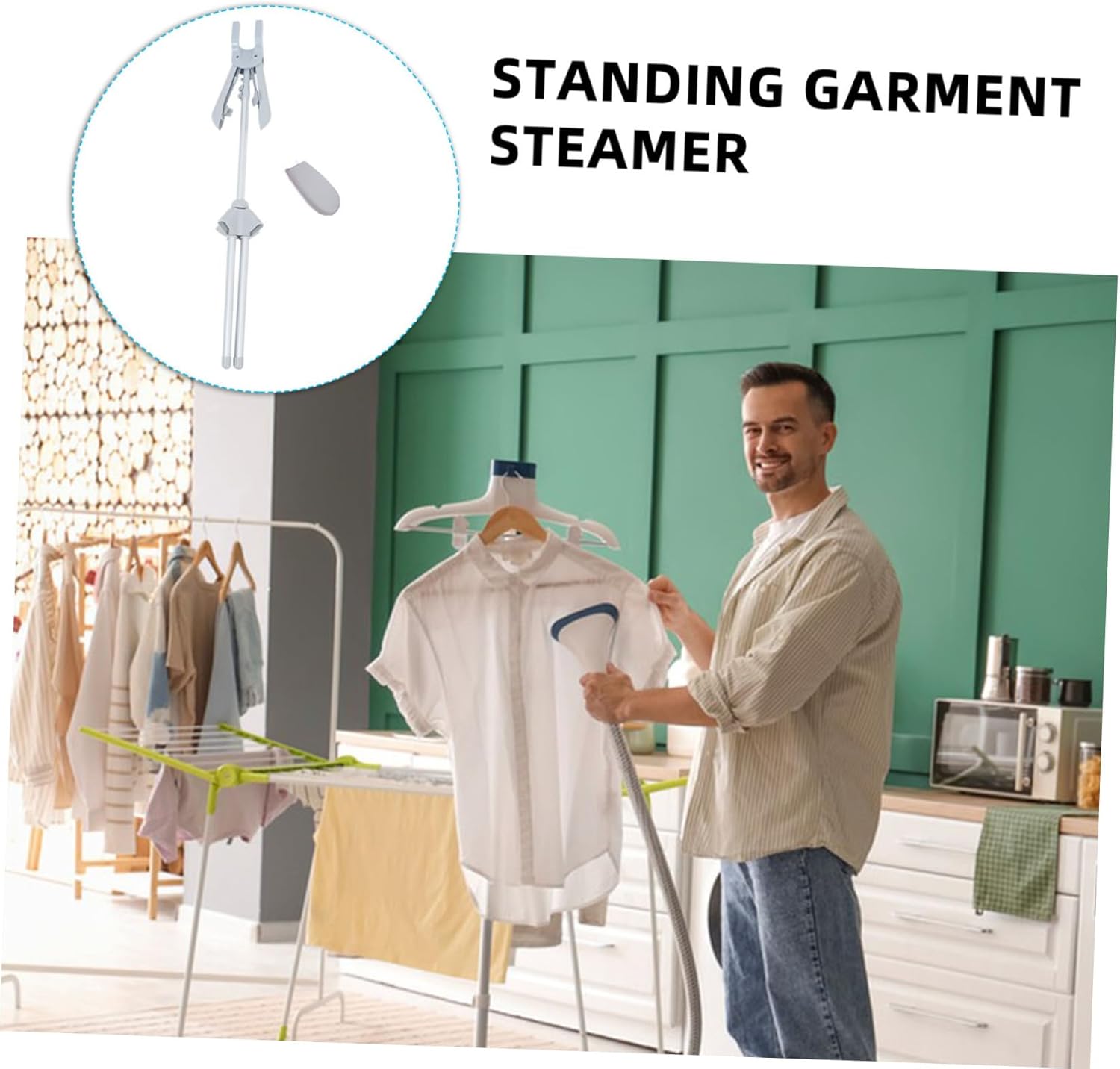 PRETYZOOM Adjustable Garment Steamer Rack Foldable Ironing Stand Sturdy Steam Iron Hanger for Clothes Home Floor-standing Steamer Rack Clips