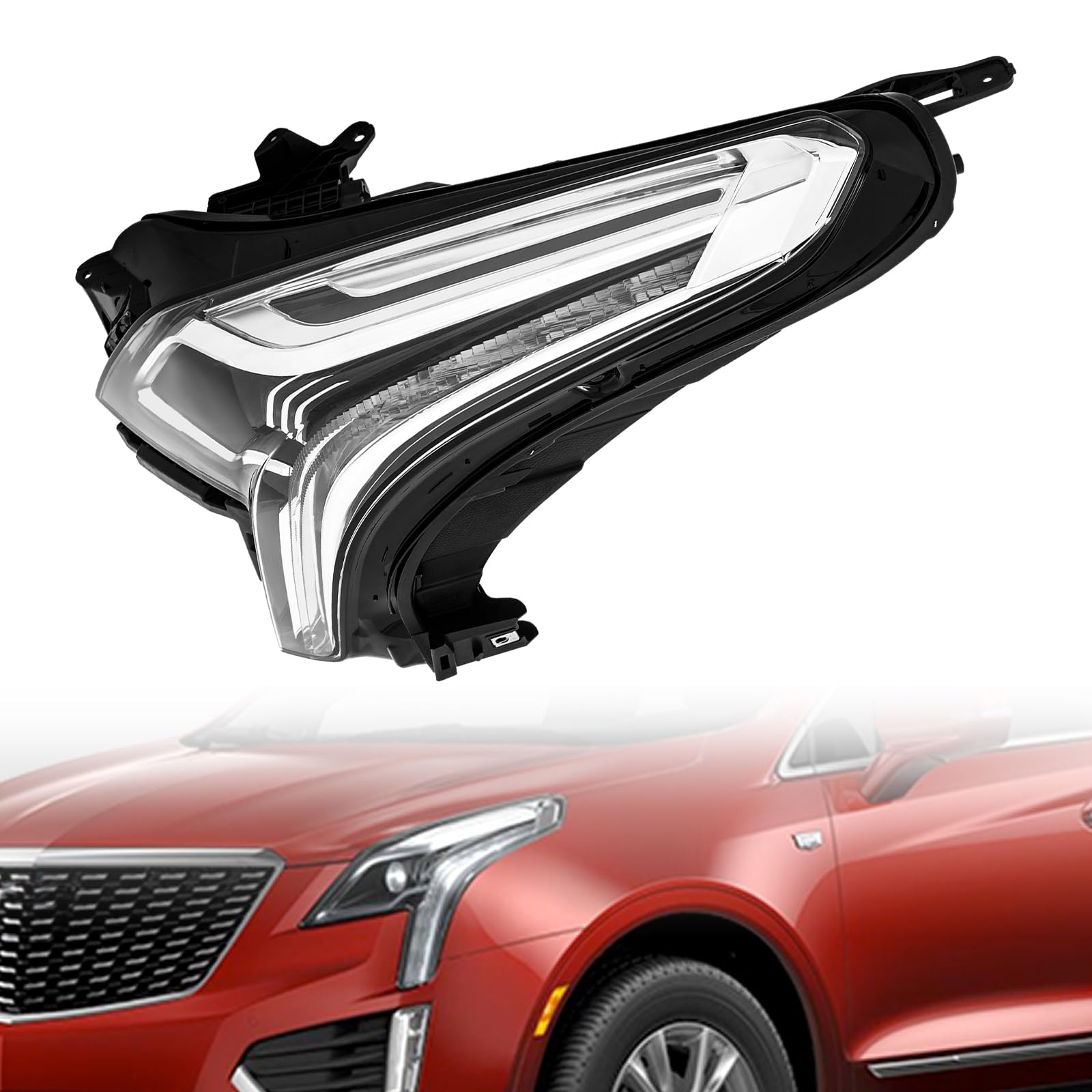 Complete LED Headlights Assembly for 2020-2023 Cadillac XT5, Left Black Housing Direct Replacement, 84849607 (Left Driver Side)