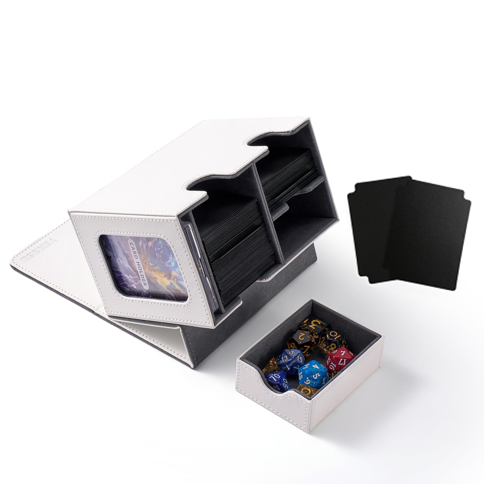 Venssu MTG Deck Box for Commander Display with Dice Tray (White＆Grey) — image 1