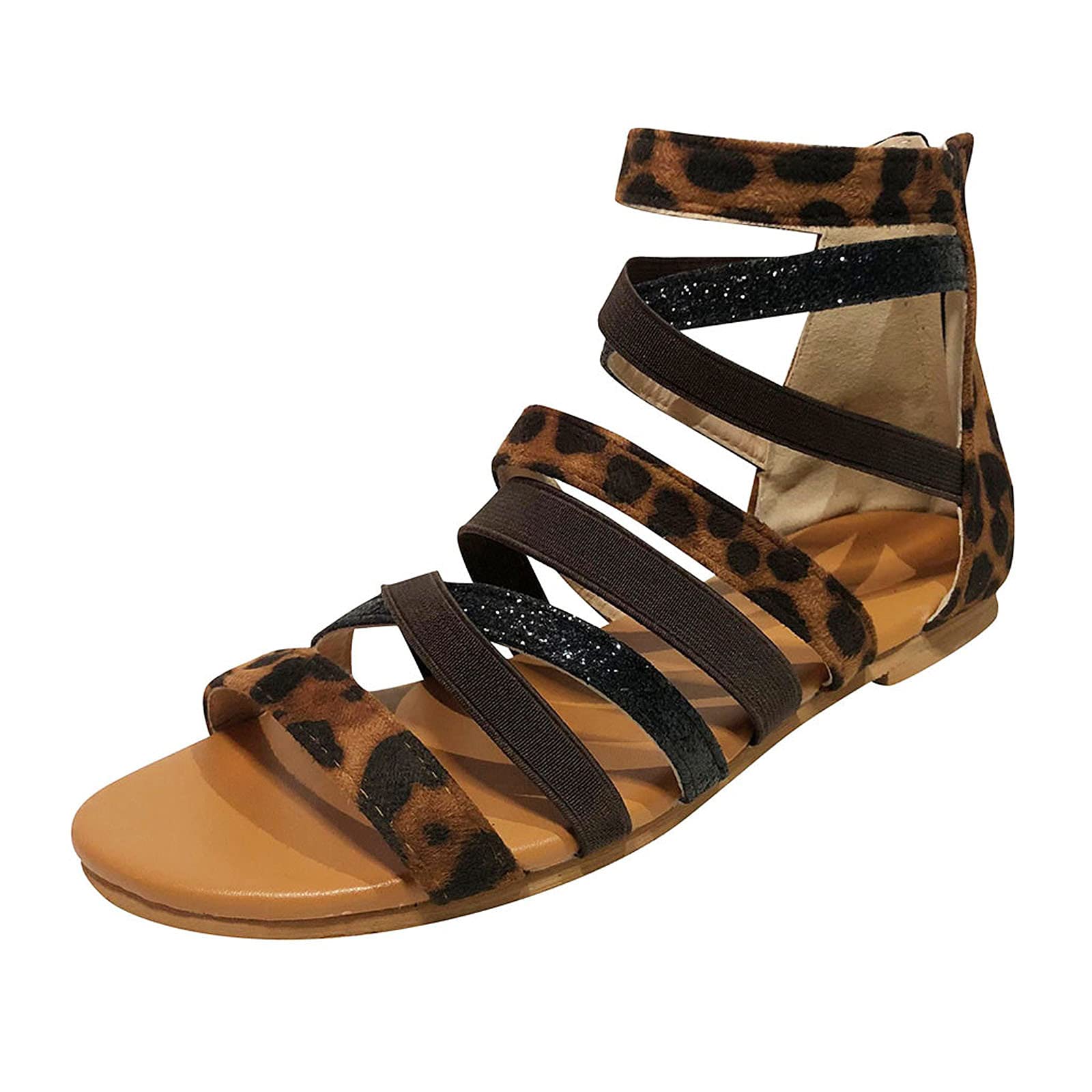 HKDGID Women's Gladiator Strap Sandals Flat Snake Cross Strappy Sandals