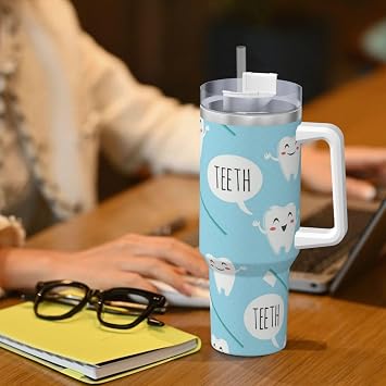 Tooth,40OZ Ice Bully Cup with Handle Stainless Steel Mug Water Bottle