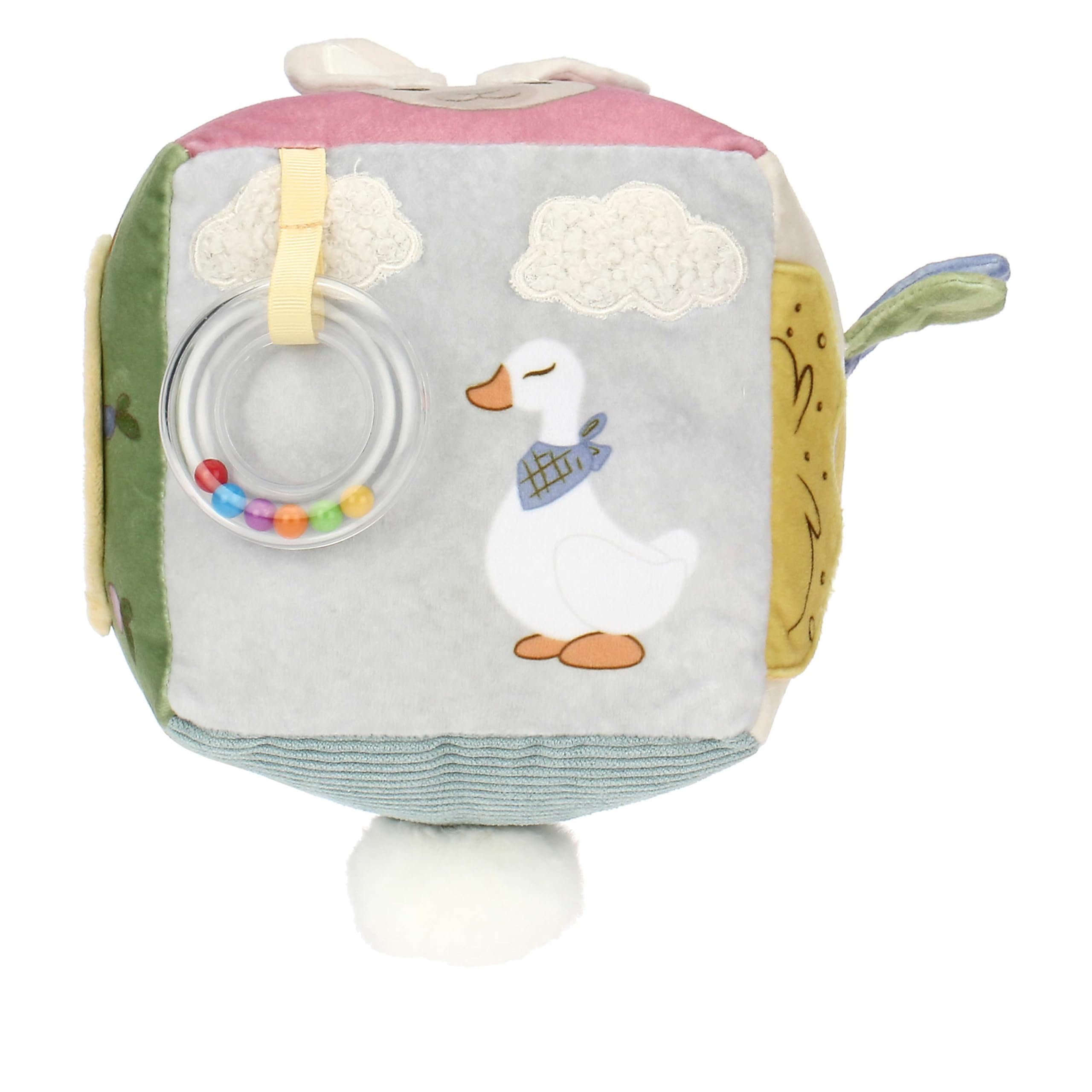 THUN - Gioco cubo in tessuto - Esterno: 97% Poliestere, 2% cotone, imbottitura 100% poliestere + PE - Collezione Baby Dolce Fattoria - 14 x 14 cm