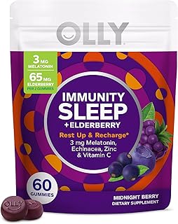 OLLY Immunity Sleep Gummy, Immune and Sleep Support, 3mg Melatonin, Echinacea, Zinc, Vitamin C, Chewable Supplement, Berry
